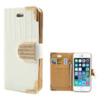 White Luxury Diamond for iPhone 5s 5 Crocodile Wallet Leather Case