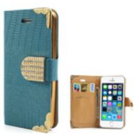 Blue for iPhone 5s 5 Luxury Diamond Crocodile Wallet Leather Case