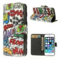 Leather Wallet Case for iPhone 5 5s Graffiti HAHA BOOM Pattern