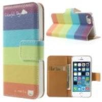 For iPhone 5s 5 Colorful Stripes Leather Wallet Bracket Case