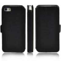 Litchi Grain Leather Stand Folio Case for iPhone 5s 5 - Black