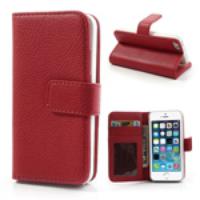 Litchi Skin Leather Case w/ Stand for iPhone 5 5s - Red