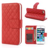 Grid Leather Card Holder Case for iPhone 5 5s - Red