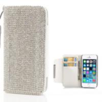 Bling Full Diamante Leather Wallet Case for iPhone 5 5s - White