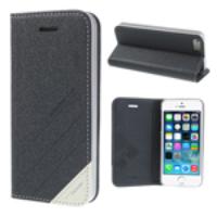 TS-CASE Genuine Leather Stand Case Cover for iPhone 5s 5 - Black