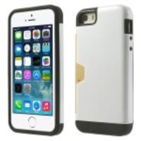 White for iPhone 5s 5 Card Storage TPU & PC Hybrid Case