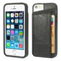 Card Slot Leather Coated TPU Case for iPhone 5s 5 - Black