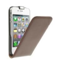 Genuine Split Leather Vertical Flip Case for iPhone 4s 4 - Brown