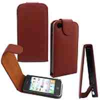 Vertical PU Leather Flip Case for iPhone 4 - Brown