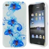 Blue Flowers TPU Gel Case Cover for iPhone 4 4S