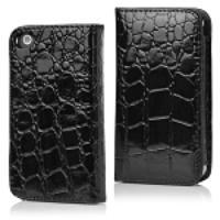 Crocodile Leather Flip Case for iPhone 4 4S - Black