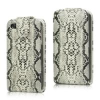 Snake Skin Flip Leather Case for iPhone 4 4S - White