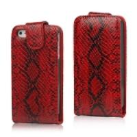 iPhone 4 4S Leather Flip Case Snake Skin - Red