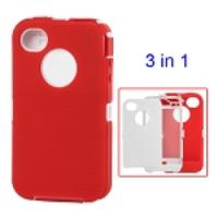 Snap-on Defender Case Cover for iPhone 4 4S - White / Red