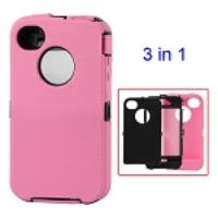 Detachable Defender Case for iPhone 4 4S - Black / Pink