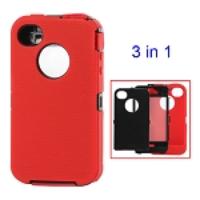 Detachable Defender Case for iPhone 4 4S - Black / Red