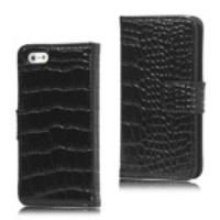 Crocodile Genuine Leather Wallet Case for iPhone 5 5s - Black