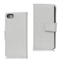 Crocodile Genuine Leather Wallet Case for iPhone 5 5s - White